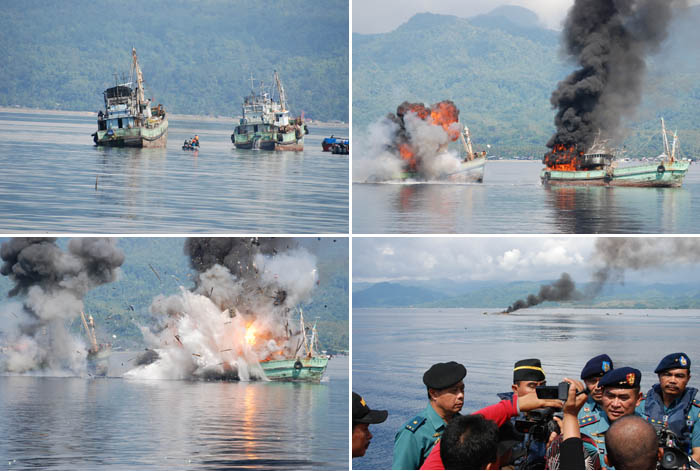 TNI AL Ledakkan Kapal Asing Pencuri Ikan di Perairan Ambon
